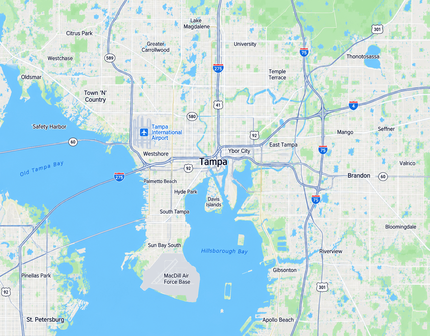Tampa service area map